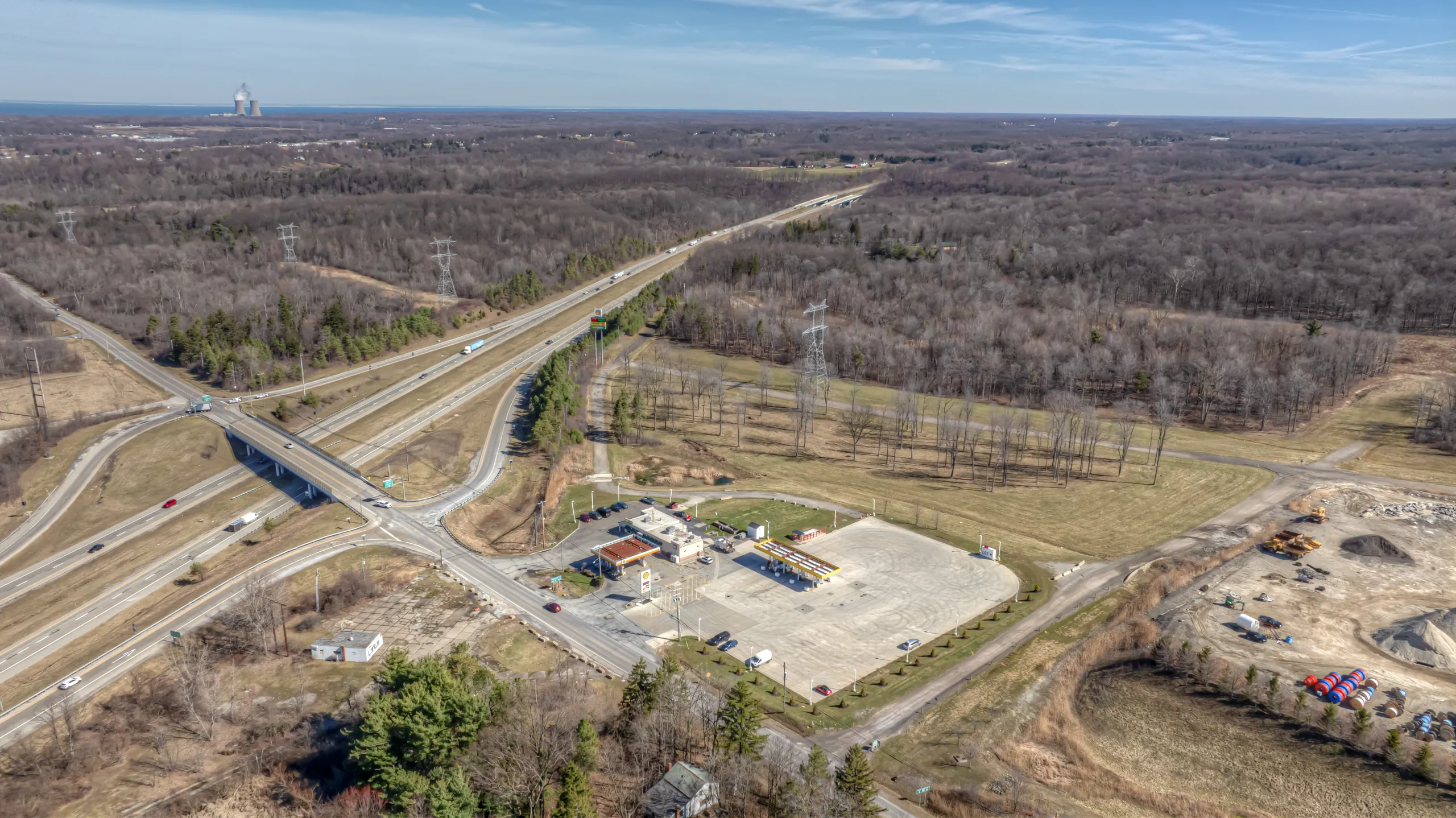 Aerial view of GS Truck Stop at the I-90 Exit 205 interchange