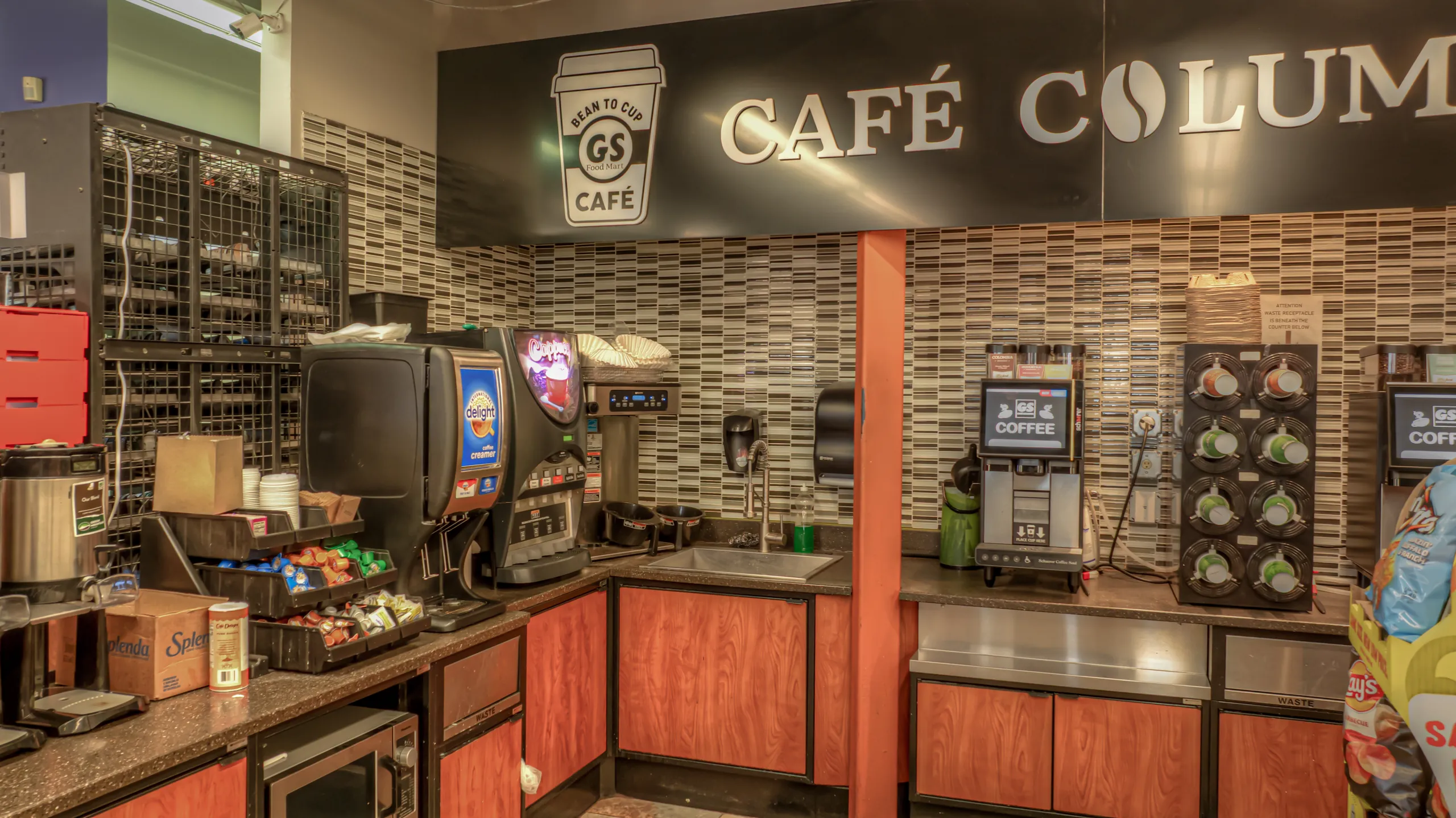 GS Cafe Columbia bean-to-cup coffee station inside GS Truck Stop