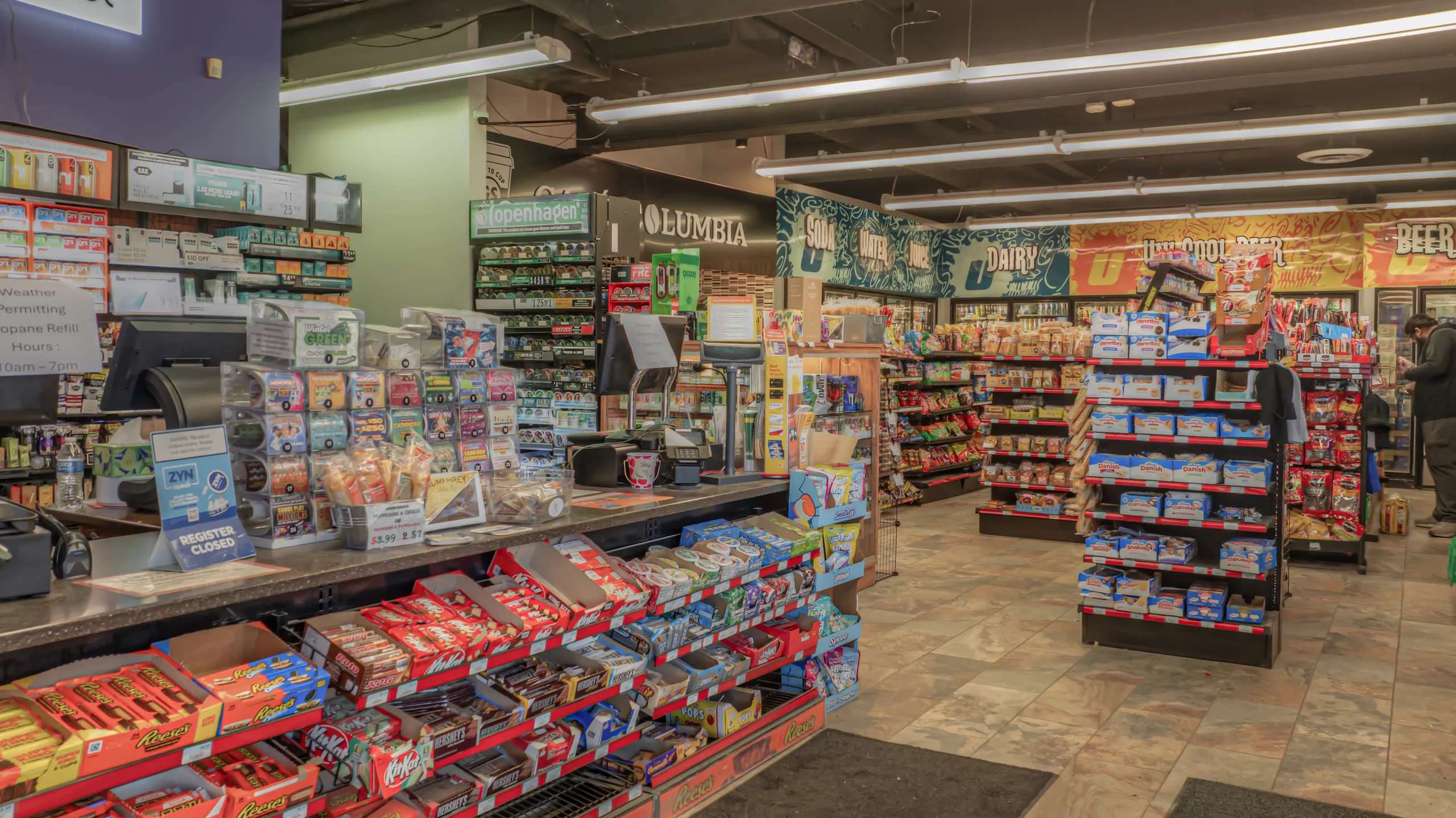 Convenience store interior and checkout at GS Truck Stop