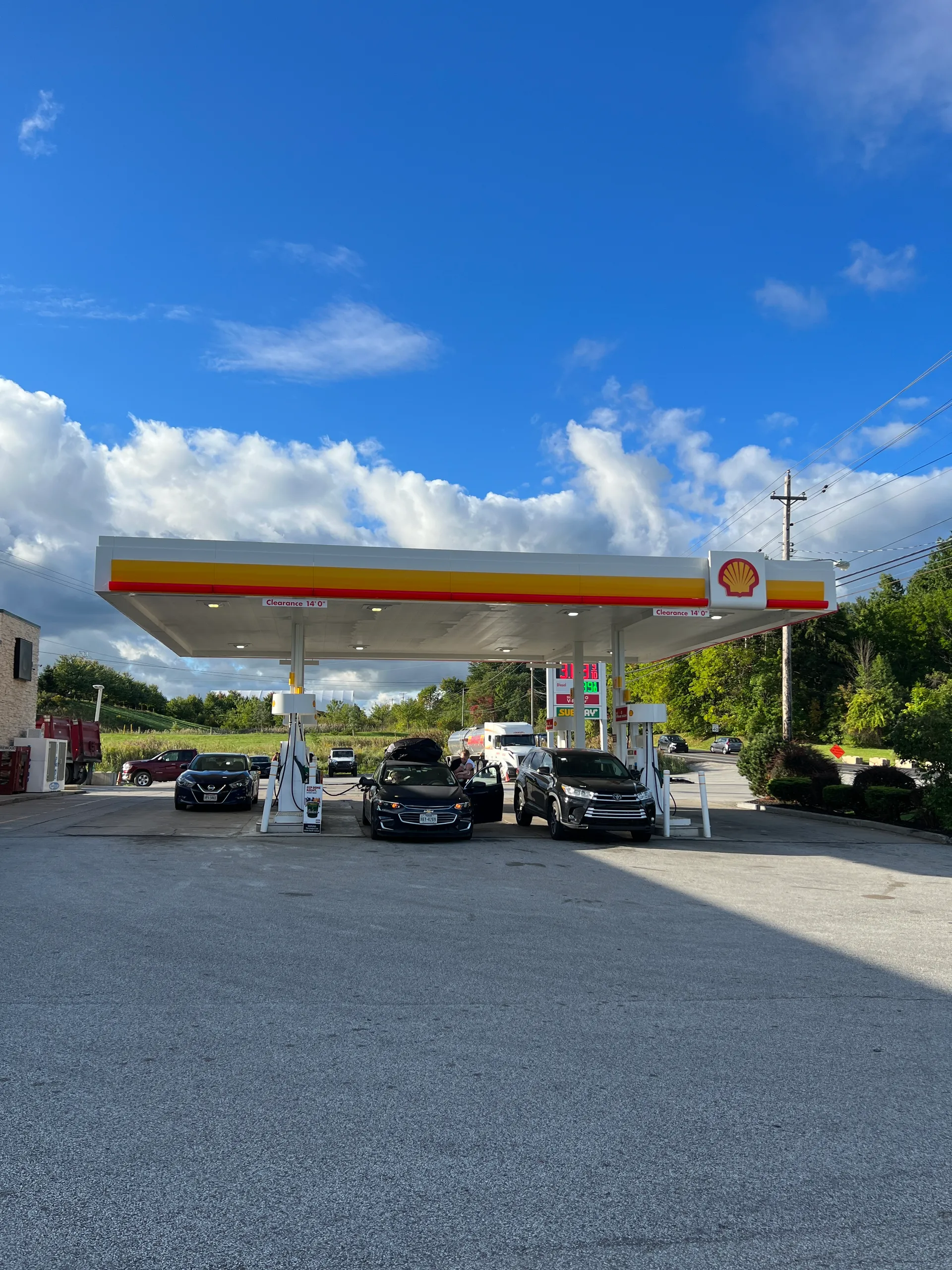 Shell and Subway road sign at GS Truck Stop, Exit 205 on I-90